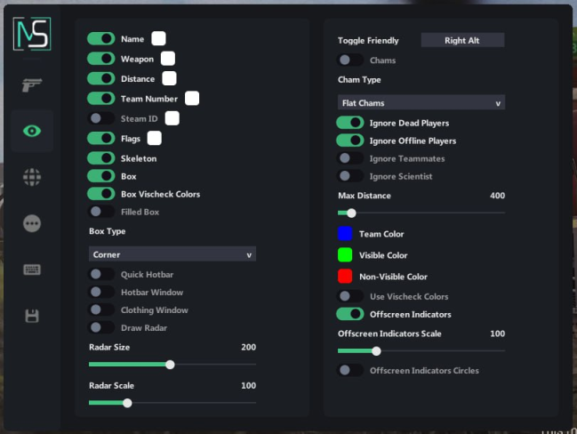 Rust Cheat Menu Interface